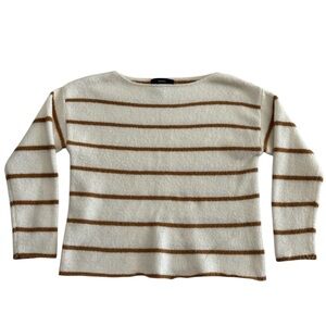Forever‎ 21 Cream & Brown Striped Knit Sweater | Soft Cozy Pullover | Size S
